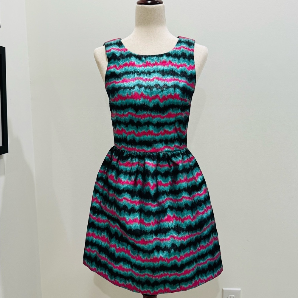 French Connection Metallic Teal/Pink/Black Cocktail Dress, Size 2